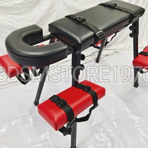 MATURE /  Spanking Portable Bench with Headrest Black and Red Color Bench Playroom Dungeon Furniture