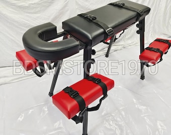 MATURE /  Spanking Portable Bench with Headrest Black and Red Color Bench Playroom Dungeon Furniture