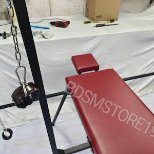 Mature / Spanking Table With Hand and Leg Restraint Wine Color Table Playroom Furniture