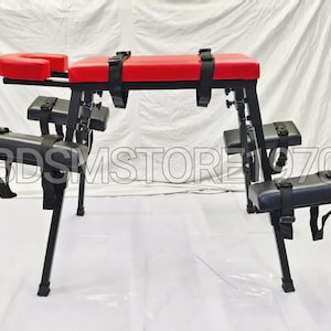 MATURE /  Spanking Portable Bench with Headrest Red and Black Color Bench Playroom Dungeon Furniture