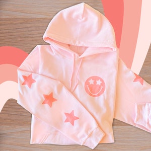 Pink Smiley Face Star Eyes Hoodie Sweatshirt || Unisex Pink Hoodie