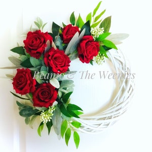Christmas Wreath For Front Door UK, Day, Large, Luxury, Floral, White, Artificial, Faux Flowers, Grave, Outside, Decs, Red Rose Valentines