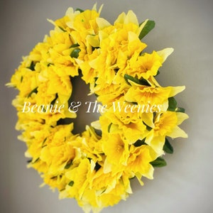 Spring Wreath For Front Door UK, Easter, Decorations, Bright, Yellow, Floral, Daffodils, Mothers Day, With, Flowers, April Birthday Gift. Uk