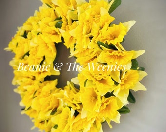 Spring Wreath For Front Door UK, Easter, Decorations, Bright, Yellow, Floral, Daffodils, Mothers Day, With, Flowers, April Birthday Gift. Uk