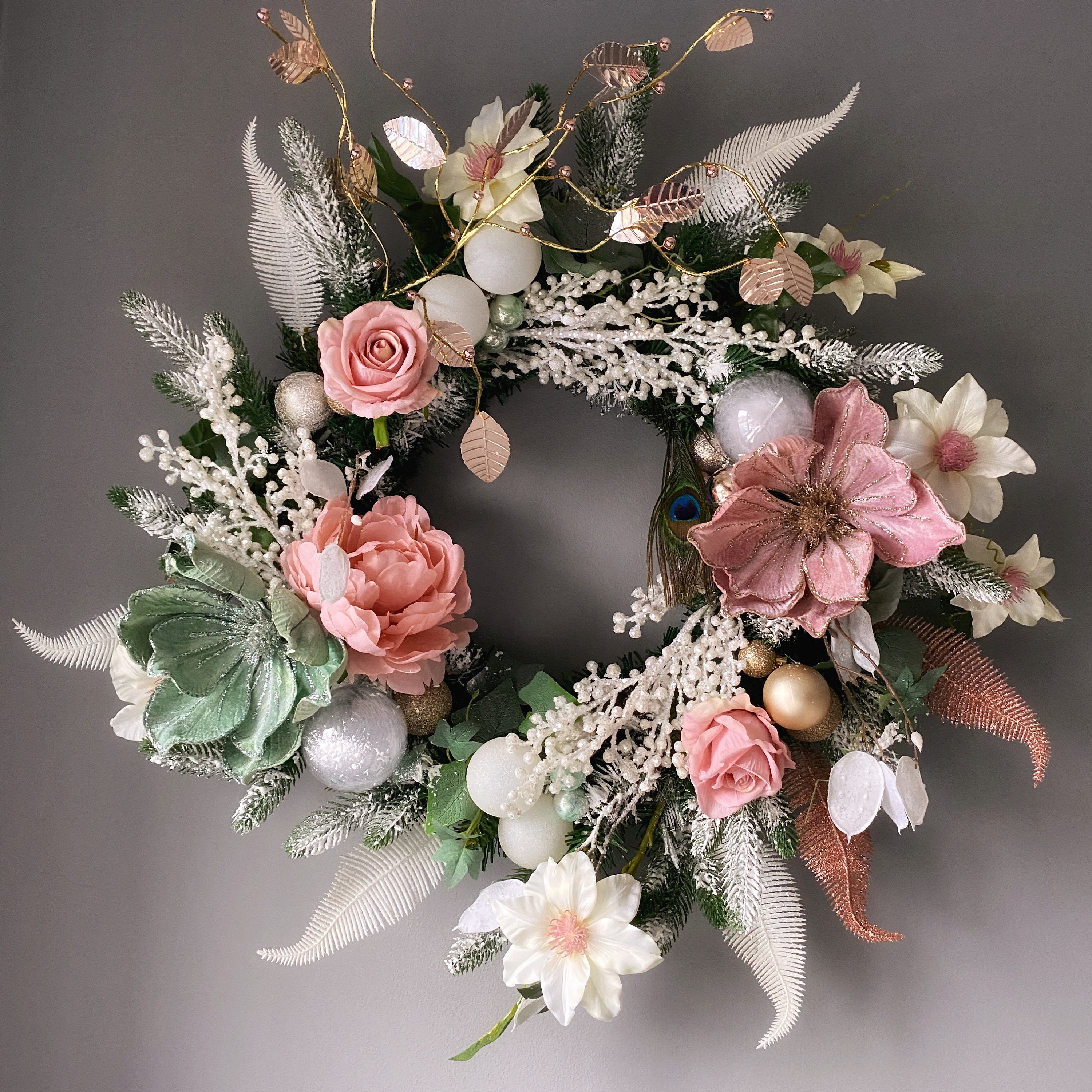 Ghirlanda di orpelli rosa e rosa, lucide, accessori per feste di Natale