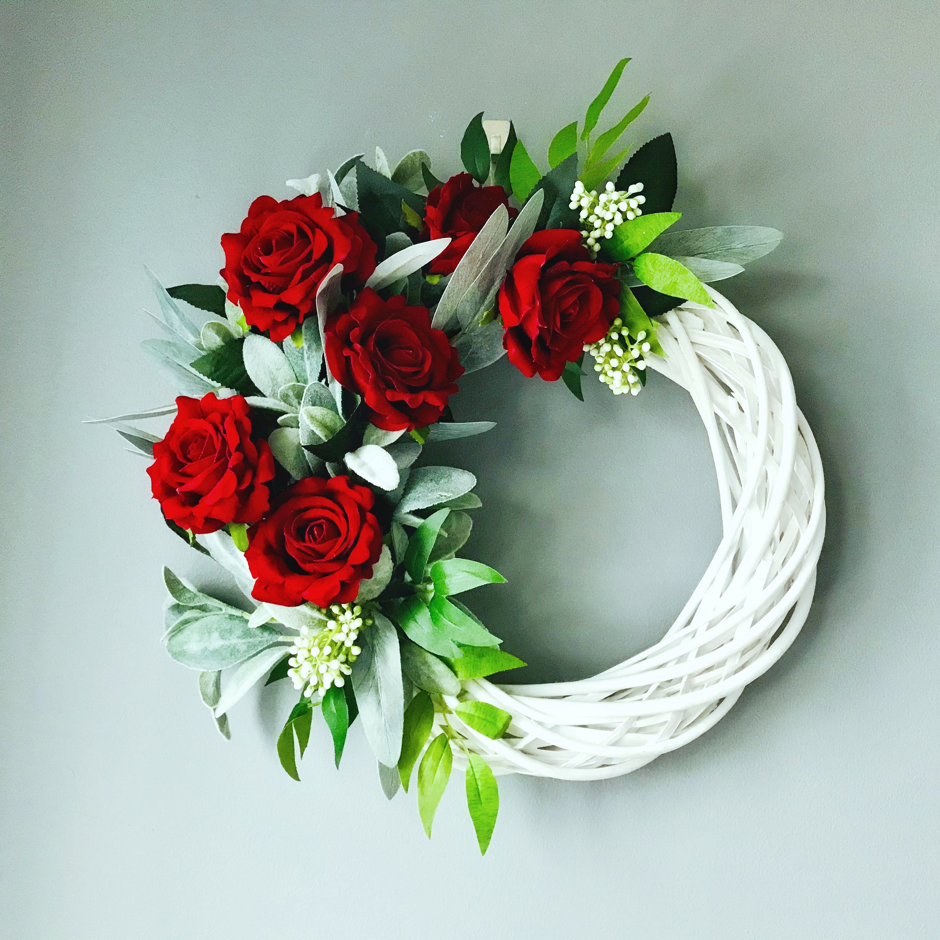 Wreath For Front Door Luxury Red Roses On A White Willow Etsy