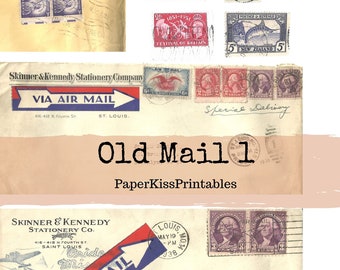 Old Mail Vintage Digital Download Stamps Used Envelopes Air Mail Ephemera Junk Journals Scrapbooking