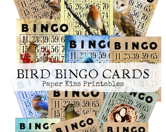 Altered Bingo Cards Vintage-style Bird Printable Digital Ephemera Download for Junk Journals, Scrapbooking, Collage