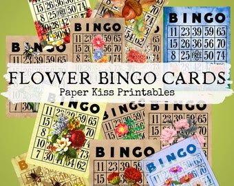 Altered Bingo Cards Vintage-style Flower Printable Digital Ephemera Download for Junk Journals, Scrapbooking, Collage