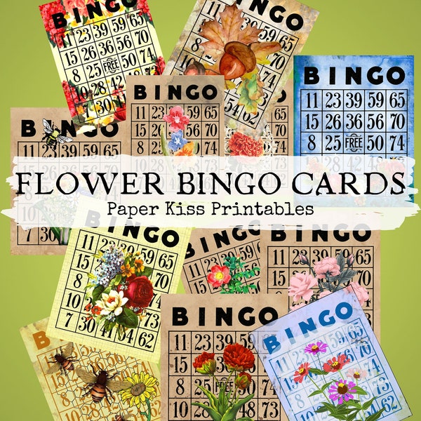 Altered Bingo Cards Vintage-style Flower Printable Digital Ephemera Download for Junk Journals, Scrapbooking, Collage