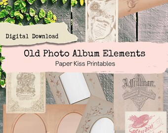 Vintage-Fotoalbum mit Passepartoutrahmen und Rückenmarke, digitaler Download für Junk Journals, keine Fotos enthalten