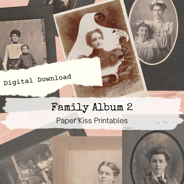 7 digital vintage, antique photographs, cabinet cards of women, children, group for ephemera, papercrafting paper kiss