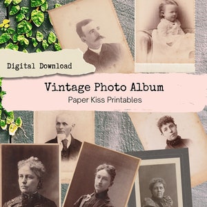 20 vintage portraits of men, women, children, couples from antique photo album, cabinet cards, digital download for crafts, junk journals