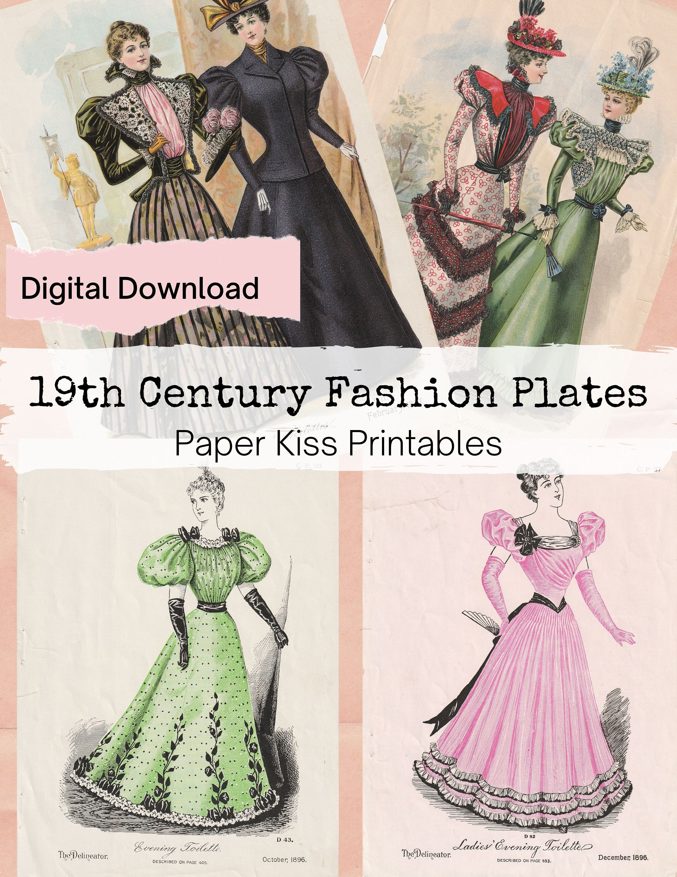 Set of 4 Fashion Plate Prints From Delineator Magazine Late 1800s