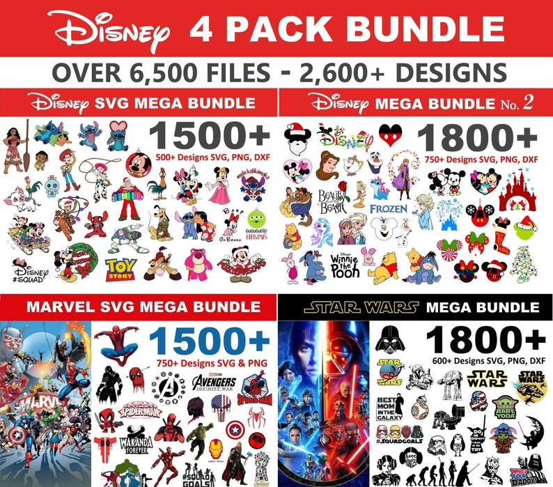 Download 6500 Disney FOUR PACK SVG Mega Bundle Star Wars Mega ...