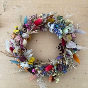 Summer Colourful Wreath, dried flower wreath, wall decoration, boho flowers dried, door wreath, autumn wreath, boho home decor , Desk decor 28 Centimeters