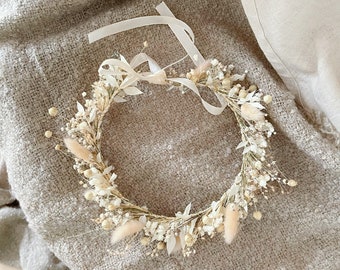 Couronne de fleurs neutres Sofia, couronne de fleurs beige, couronne de fleurs séchées, couronne de cheveux faite main, accessoires faits main, couronne faite main, couronne de fleurs