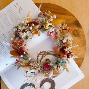 Summer Colourful Wreath, dried flower wreath, wall decoration, boho flowers dried, door wreath, autumn wreath, boho home decor , Desk decor 20 Centimeters