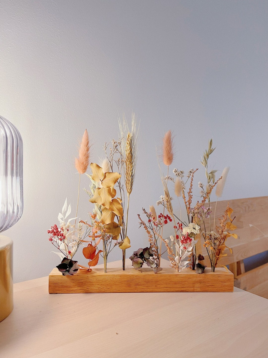 Summer Flower Wood Bar Dried Flowers Wood Arrangement Rustic Etsy