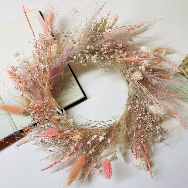 Pastel Flower Wreath,20x20 cm, Pastel Dried Flower , Dried flower wreath, Window wreath, Wall Decoration, Dried Pink Flowers, Wall Decor