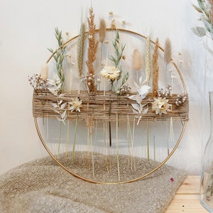 Neutral Flower Wreath 30 cm, Metal ring with dried flowers and jute cord, Dried flower wreath, Window wreath, Wall Decoration, Desk Decor