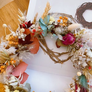 Summer Colourful Wreath, dried flower wreath, wall decoration, boho flowers dried, door wreath, autumn wreath, boho home decor , Desk decor image 5