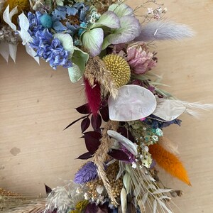 Summer Colourful Wreath, dried flower wreath, wall decoration, boho flowers dried, door wreath, autumn wreath, boho home decor , Desk decor image 9