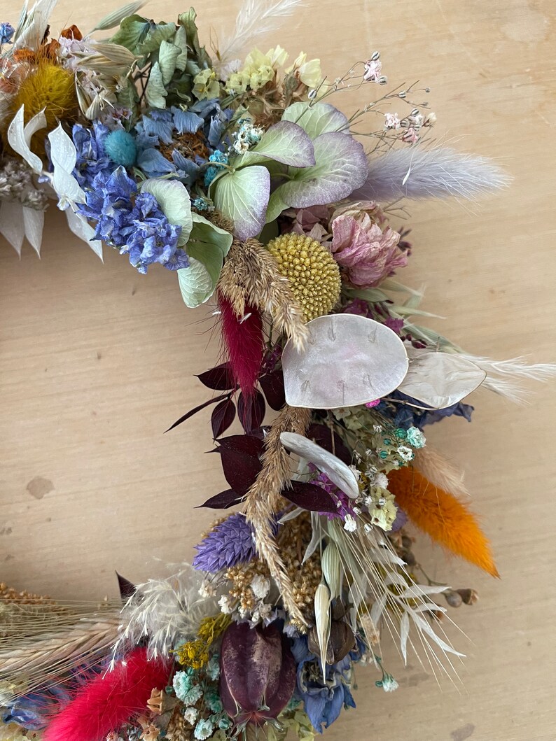 Summer Colourful Wreath, dried flower wreath, wall decoration, boho flowers dried, door wreath, autumn wreath, boho home decor , Desk decor image 9