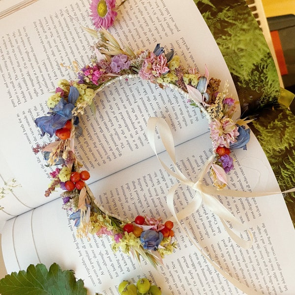 Summer Flower Crown ,Colourful Flower Crown, Dried Flower Crown, Handmade Hairband, Handmade Accessories, Handmade Wreath, Flower Wreath