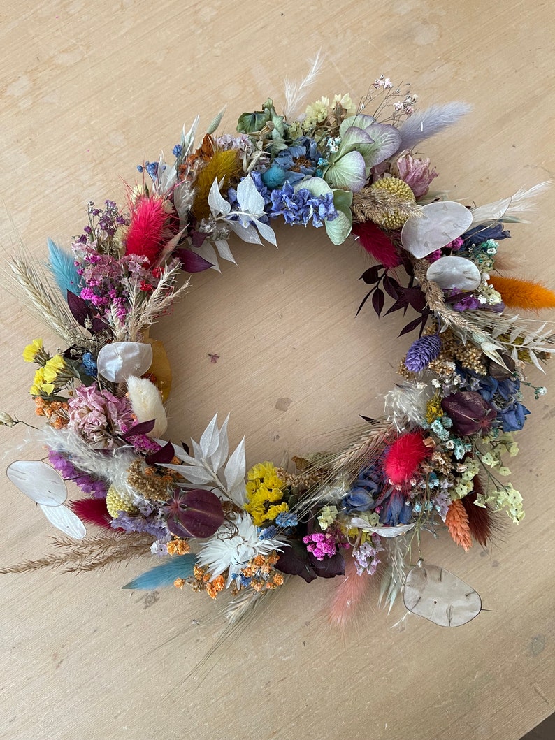 Summer Colourful Wreath, dried flower wreath, wall decoration, boho flowers dried, door wreath, autumn wreath, boho home decor , Desk decor image 8