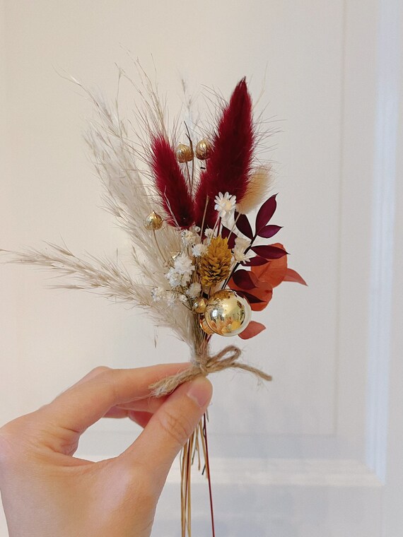 Christmas Red Mini Dried Flowers Bouquet, Mini Bouquet, Dried