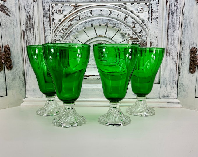 Burpleinspiration Green Water Goblets by Anchor Hocking, Bubble Glass