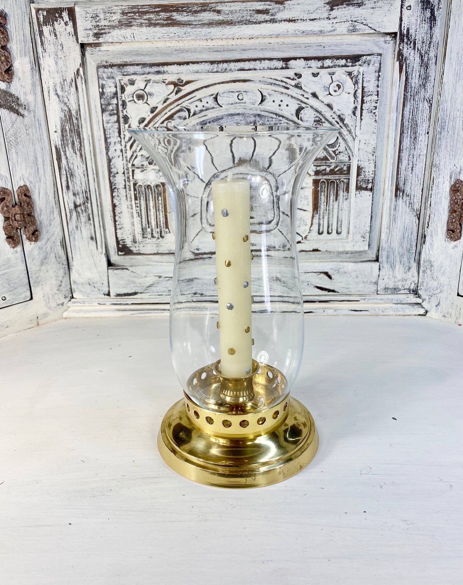 Brass Candlestick Hurricane Brass Candle Hurricane Brass Etsy