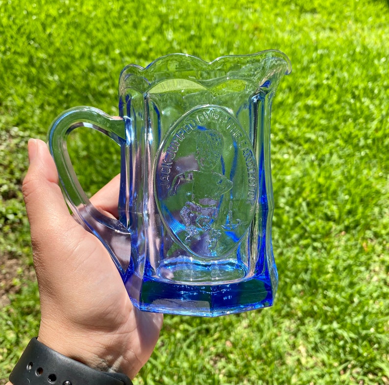 Tiara Glass Jack and Jill Pitcher Set in Blue Childs Sized Etsy
