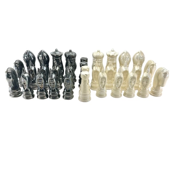 Vintage Ceramic Chess Pieces Complete Set