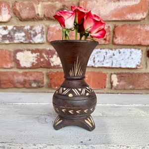 Vintage Wood Bud Vase 6” Decorative Vase Hand Carved