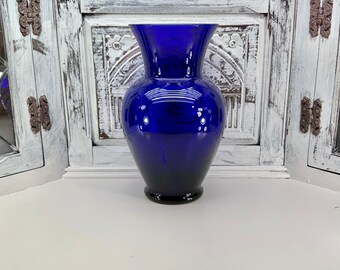 Vintage Cobalt Blue Vase 10.25”, Tall Blue Glass Vase, Royal Blue Hand Blown Tall Vase