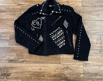 LEOPARD LINED STUD Jacket/black Cotton Jacket/leopard Lining LEOPARD LINED STUD Jacket/black Cotton Jacket/leopard Lining
