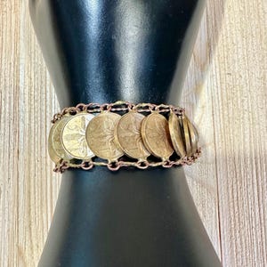 Vintage Coin Bracelet, Gold Toned Mexican Centavos Bracelet