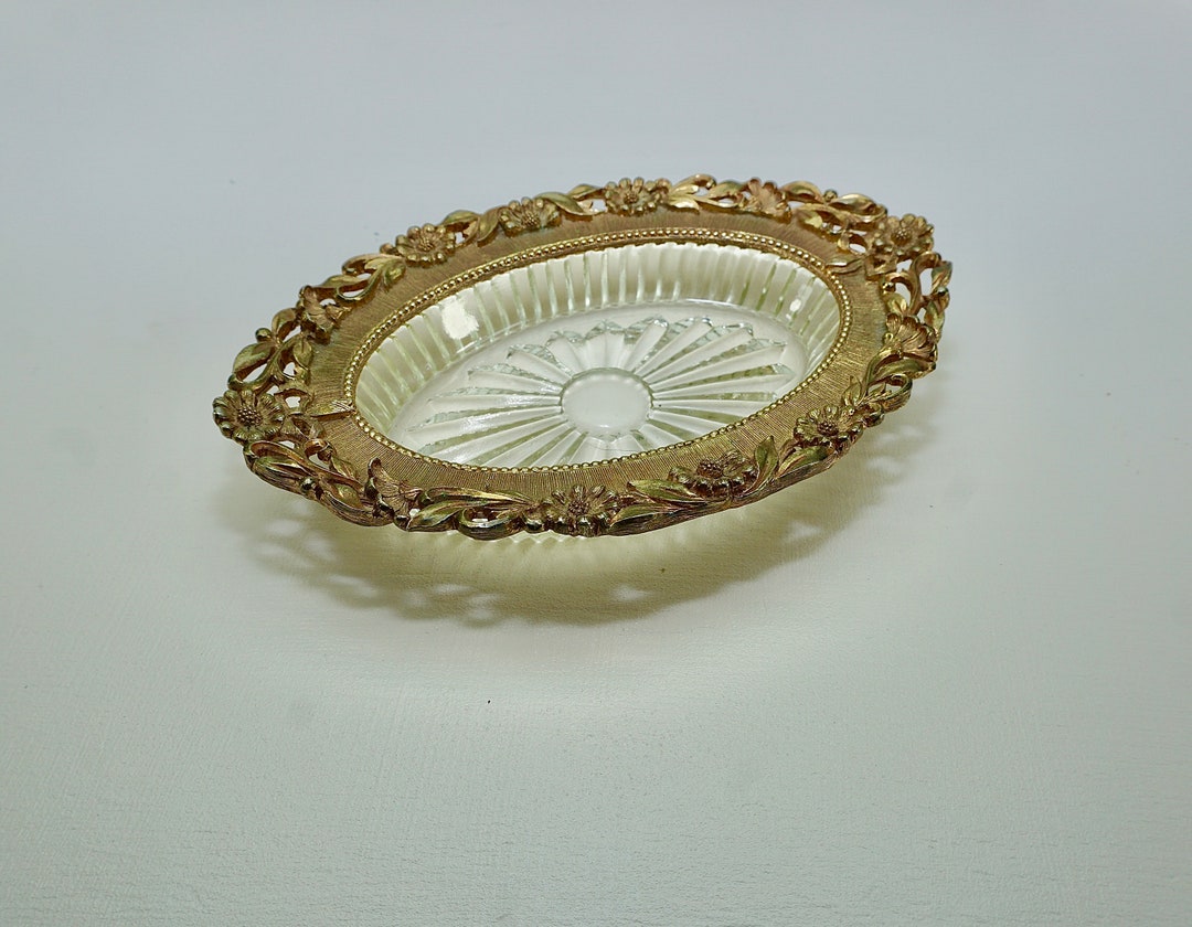Vintage Glass Soap Dish Matson Soap Dish Brass and Glass Etsy