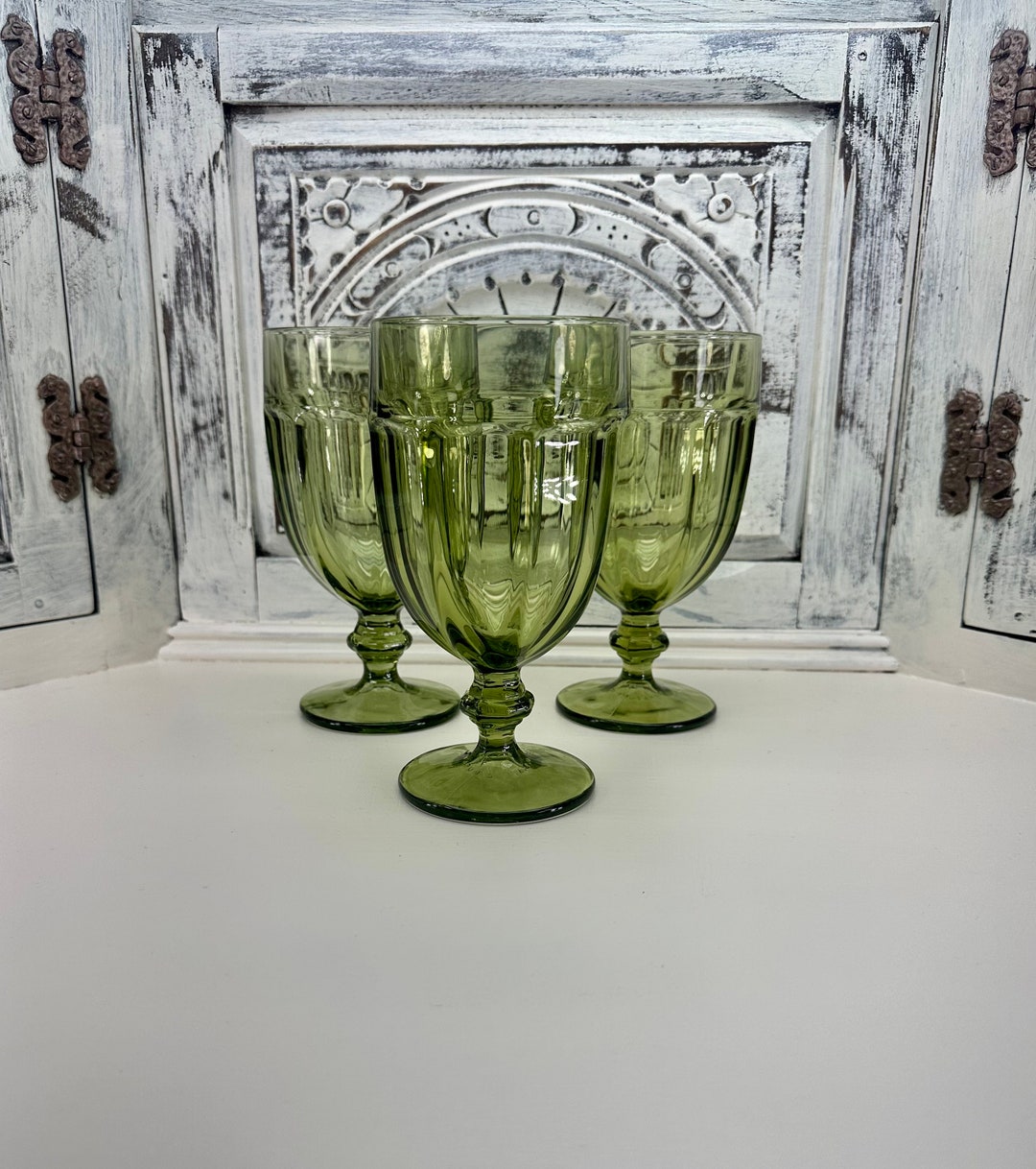 Libbey Duratuff Green Iced Tea Goblets Set of 3, Olive Green Glass