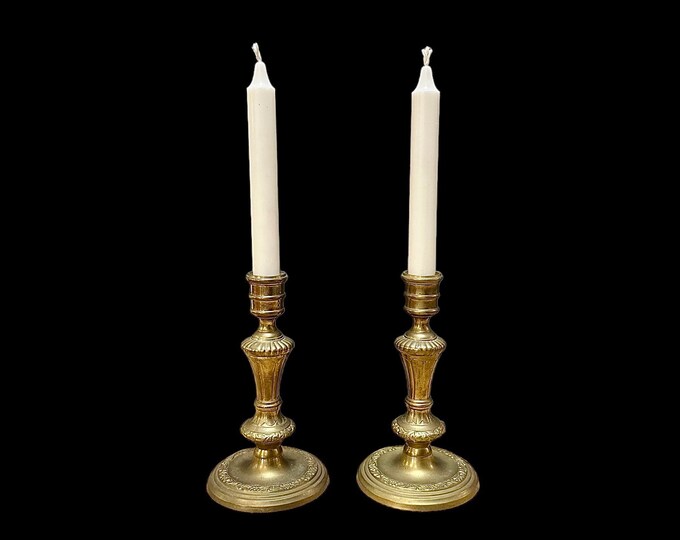 Vintage Tall Brass Candlestick Holders With Floral Detail Pair Etsy