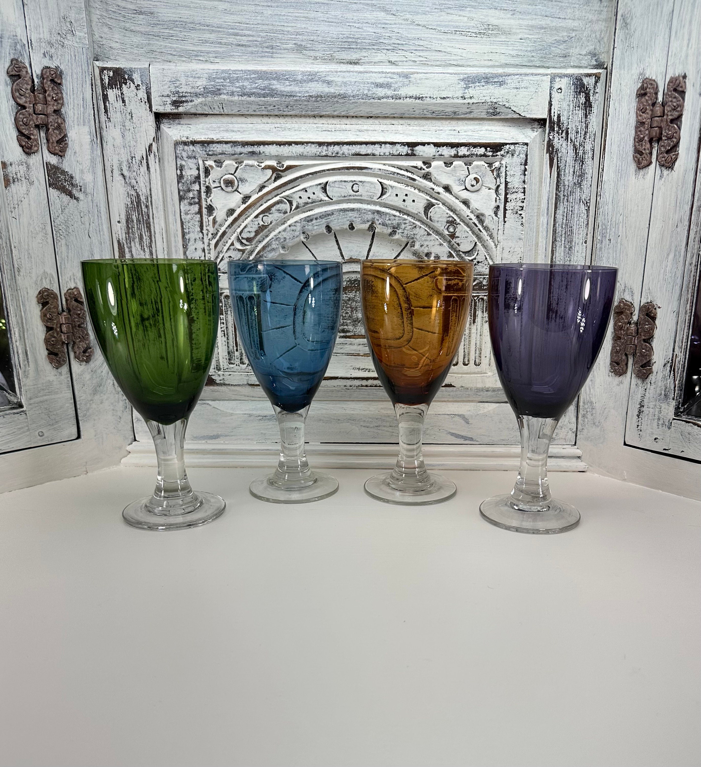 Circleware Gem Jewel Tones Glassware Ribbed 8 Oz Drinking Glasses Set of 4  