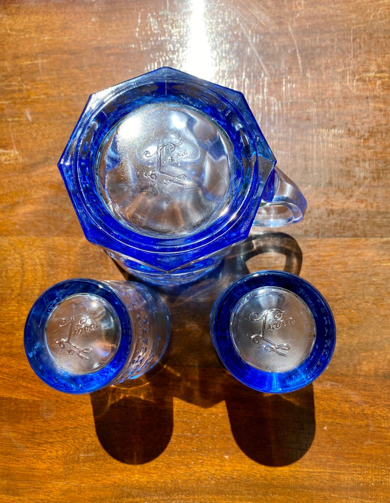 Tiara Glass Jack and Jill Pitcher Set in Blue Childs Sized Etsy