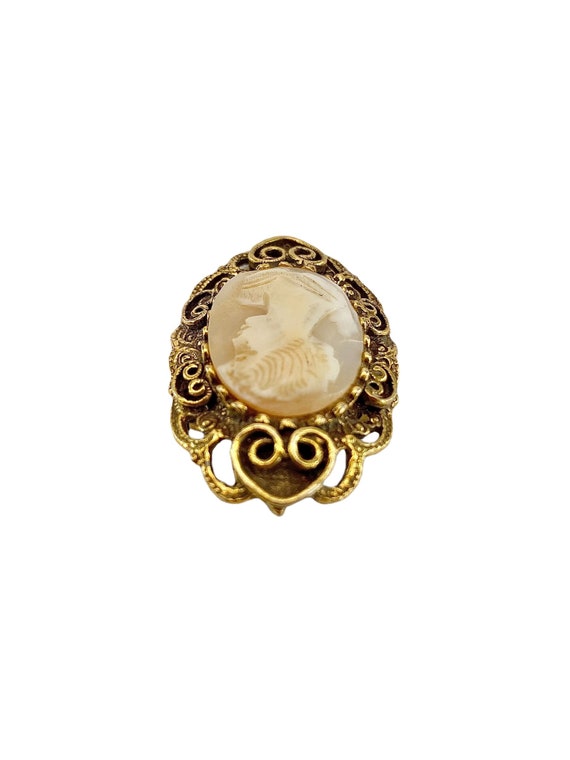 Vintage Gold Cameo Brooch, Vintage Gold toned Cam… - image 3