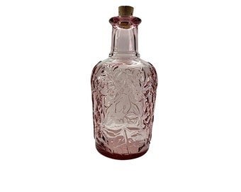 Libbey Glass Decanter Maple Leaves Embossed Bottle Pink/Lilac