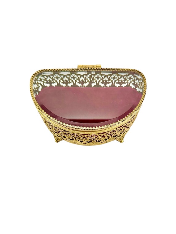 Large Half Circle Gold Filagree Jewelry Box with B