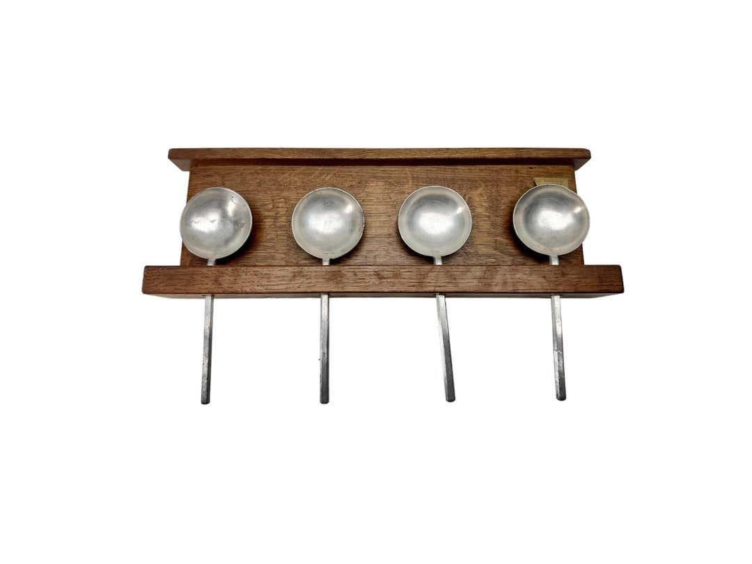 Vintage Wall Mounted Wood Soup Spoon Holder With Spoons Etsy