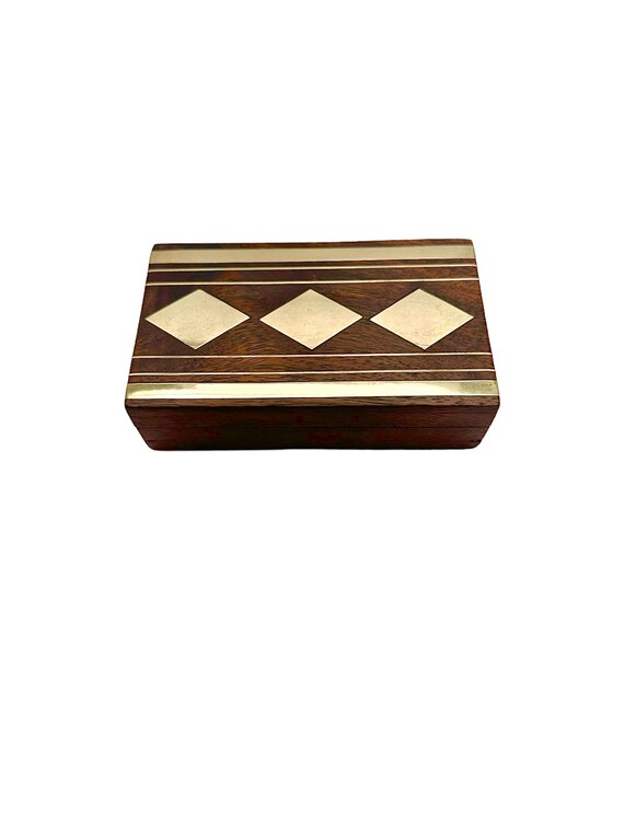 Wood with brass inlay lidded box, wooden jewelry … - image 7