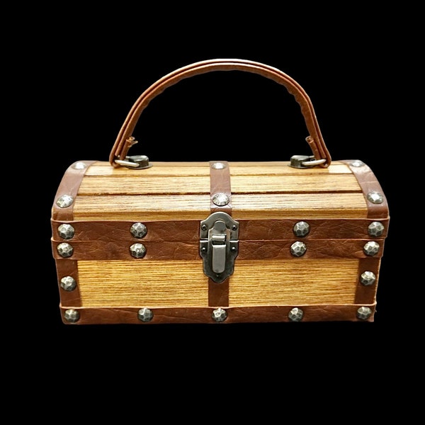 MCM Wood Treasure Box Handbag by Roger Van S, Wood and Faux Leather Handbag